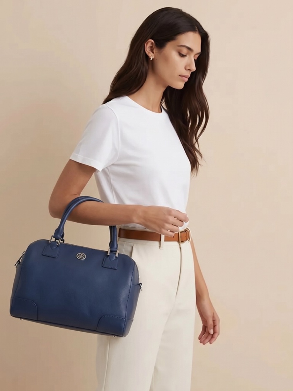 Tory Burch Robinson Satchel Blue Saffiano Leather Bag & Crossbody, EUC